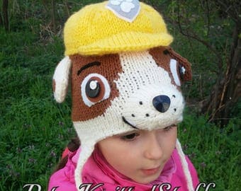 Rubble hat, Paw Patrol hat, Rubble paw patrol knitted hat, Character knitted earflap hat, Halloween hat, Rubble Costume, Paw Patrol Costume