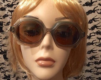 Vintage 1960s Foster Grant Hexagon Charcoal Gray Abstract Shape Sunglasses Retro Mod Sunglasses