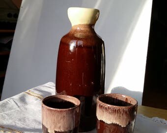 Vintage handmade ceramic vase and 2 small vases