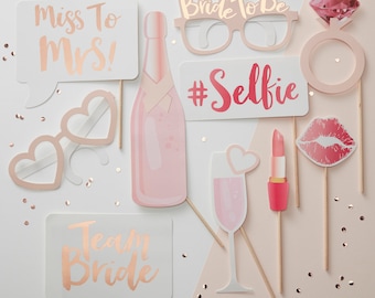 Hen Party Photo Booth Props - Team Bride, Bachelorette Party, Rose Gold, Pink