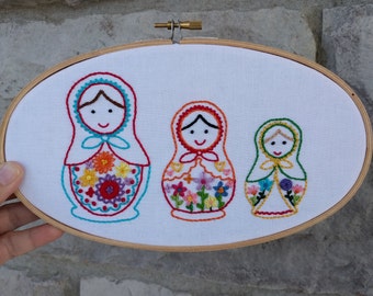 Hand Embroidered Nesting Dolls 5x9 hoop art
