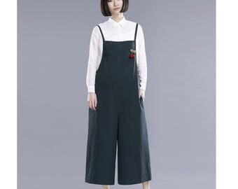 Womens Loose Fitting Cotton Jumpsuits Overalls Pants With Pockets, Womans Jumpsuits Pants, Cotton Overalls, Loose Pants, Jumpsuits For Women