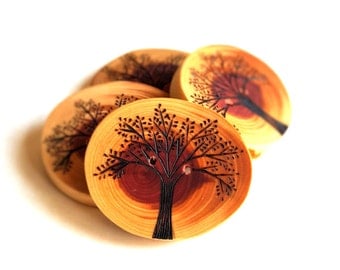 4 Cedar wood buttons, Tree branch buttons, wood buttons for knitting, crocheting, and sewing