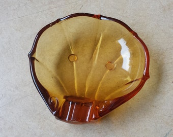 Art nouveau ashtray, yellow amber moulded glass, handmade, early 20th century