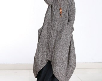 Loose wool jacket long sleeve wool coat long cloak long wool dress plus size winter coat jacket plus size clothing