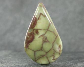 Very Rare Pegratite/Green Spiderweb Jasper Designer Cabochon, Natural Lime Green Collector Gemstone, Rosy Brown Veining, Jewelry Cabochon