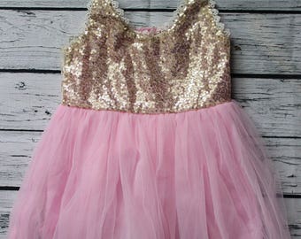 3 Year Old Birthday Girl Dress Sparkling Sequin Tutu Pink and Gold Beautiful Party Dress Family Photo Prop Wedding Birthday Party Dress