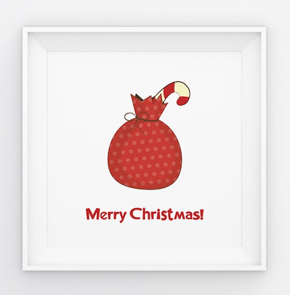 Christmas Square Card Christmas Wall Art Red Gift Bag