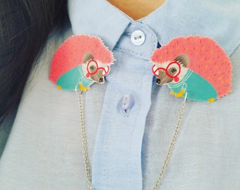 Collar Clips // Illustrated "Sprinkles the Hedgehog" sweater clips // collar clips // hedgehog jewelry // pink // cardigan clips