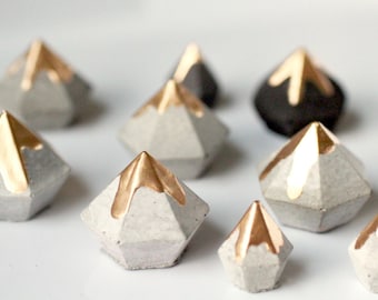 Gold lustre dipped concrete diamonds/set of 6 small cement decor paperweights/terrerium decor concrete home & studio accents