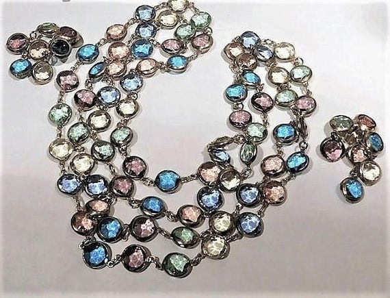 Swarovski Crystal Necklace / Swarovski Crystal Earrings / Demi Parure Set / 56" Necklace
