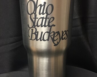 Ohio State Buckeyes script tumbler. O-H-I-O people engraved RTIC stainless steel cup. Ohio State Buckeyes engraved on RTIC stainless tumbler