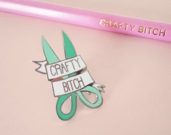 CRAFTY B*TCH hard enamel pin | Lapel pin | Cute mint scissors