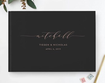 Rose Gold Guest Book, Calligraphy Guest Book, Black Wedding Guestbook, Custom Guest Book, Wedding Album, Photo Guest Book, Photo Booth, 3