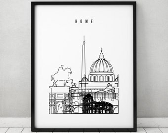 Rome art print, poster, skyline, minimalist black & white wall art, Italy cityscape, travel, city prints, Gift, Home Decor ArtPrintsVicky.