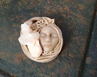 Goddess pendant with apofilita crystal