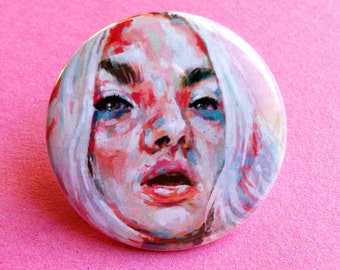 Pink & Tonic Pinback Button Badge / Brooch 1.5 Inch (38mm) Illustrated Painted Badge