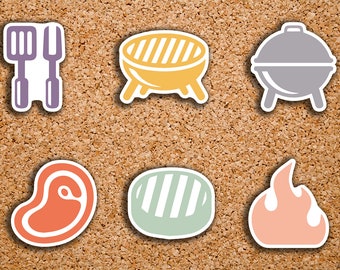 42 BBQ, Grilling, Burgers, Steak, Utensils, Charcoal Grill, Vacation, Summer Sampler Icon Stickers for 2017 Inkwell Press IWP-DC108