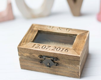 Personalized Glass Ring Box Rustic Wedding Ring Box Bearer Wooden Ring Holder Wedding Ring Pillow Burlap Moss Wedding decoration