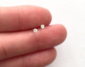 Tiny micro diamond earrings/ nose studs 1.2mm 1.7mm sterling silver gold