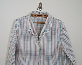 SALE ! Vintage 70s 80s rainbow plaid button down shirt // Size M/L