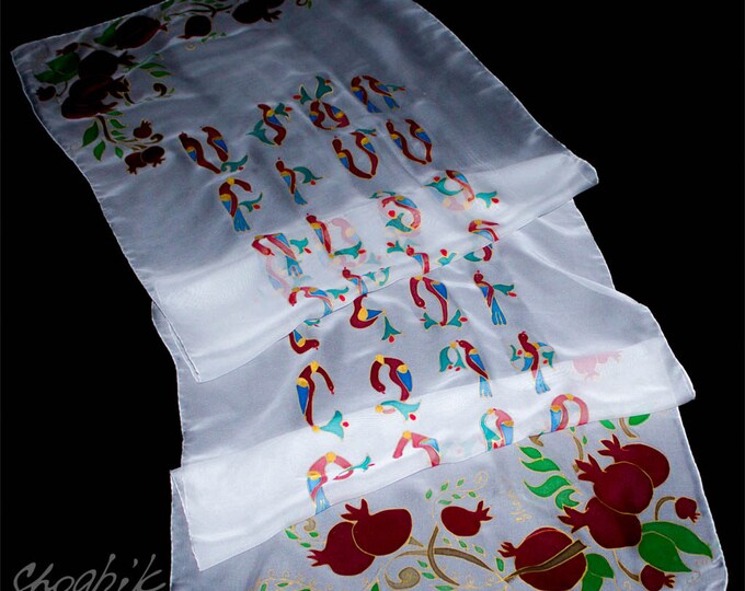 Armenian Gift for Her - Batik,hand painted silk scarf - Original Armenian Alphabet (36 letters)