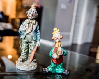 Pair of vintage porcelain hobo sad clown collectible figures
