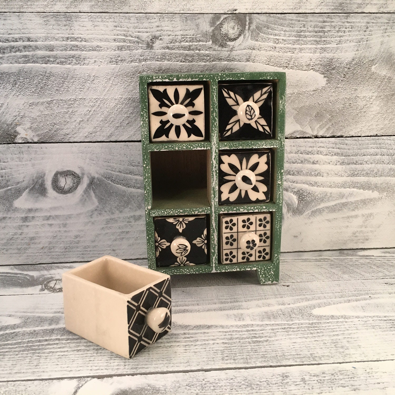 Apothecary Hand Painted Ceramic 6 Drawer Herb Storage