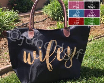 Wifey tote bag. Wifey honeymoon bag. Wifey nylon tote bag. Honeymoon tote. Gifts for bride. Bride Gift. Wifey canvas tote bag. Honeymoon bag