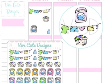 Kawaii Laundry Stickers, Laundry Sticker, Hand drawn Stickers, Chores Stickers, Kawaii stickers, Kawaii Planner Stickers | 074