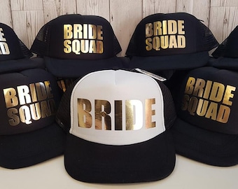 Bride Squad Bridesmaid Hen Party Half Mesh Baseball Trucker Rapper Cap Hat, Bridal Party Caps