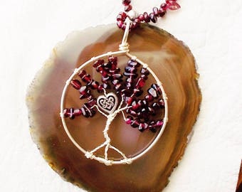 Wire wrapped Tree-of-Life pendant necklace - tree-of-life jewelry - Garnet tree-of-life - tree-of-life - garnet necklace- boho necklace