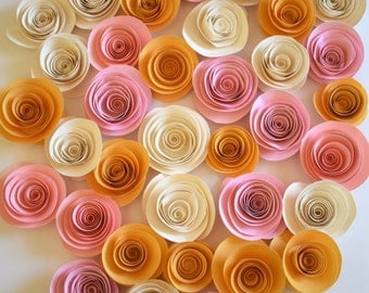 Blush Pink, Ivory and Gold Table Decor, Paper Roses, Wedding Decor, Paper Flowers