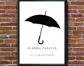In Omnia Paratus, Gilmore Girls, The Life and Death Brigade, Digital Art, Printable Art, Umbrella, Black White Print, Home Decor, Wall Art,