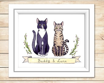 Pet Lover Gift Custom Portrait Watercolor Illustration Mothers Day Gift Custom Portrait Gift for Her Gift for Him Pet Memorial Puppy Love