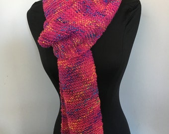 Knitted Soft Very Long Hot Pink Tweed Scarf