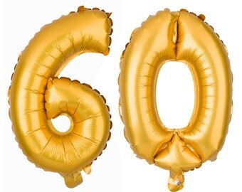 60 Number Balloons, 60th Birthday Party Balloons, 60 Balloon Numbers, 60 Party Supplies, 60th Birthday Decorations, Decor, 16 Inch Gold