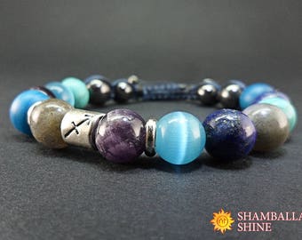 Sagittarius jewelry Zodiac bracelet Zodiac gift Zodiac stones Astrology Horoscope Blue Birthday jewelry Mystic Birthstone Galaxy space
