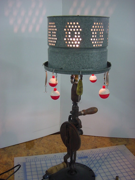 Custom made table lamp Hand drill / minnow bucket