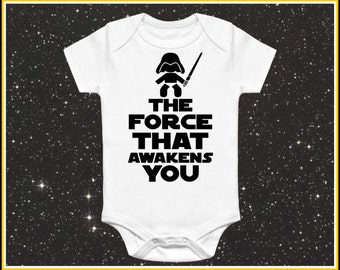 The Force that Awakens You baby onesie cute funny star wars baby clothes for baby girl or boy, Best unique baby gift for baby shower