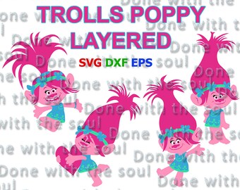 Trolls Poppy - Trolls svg - Trolls layered - Trolls cut file - Trolls vector - Trolls princess - Svg eps dxf - Layer Cutting File