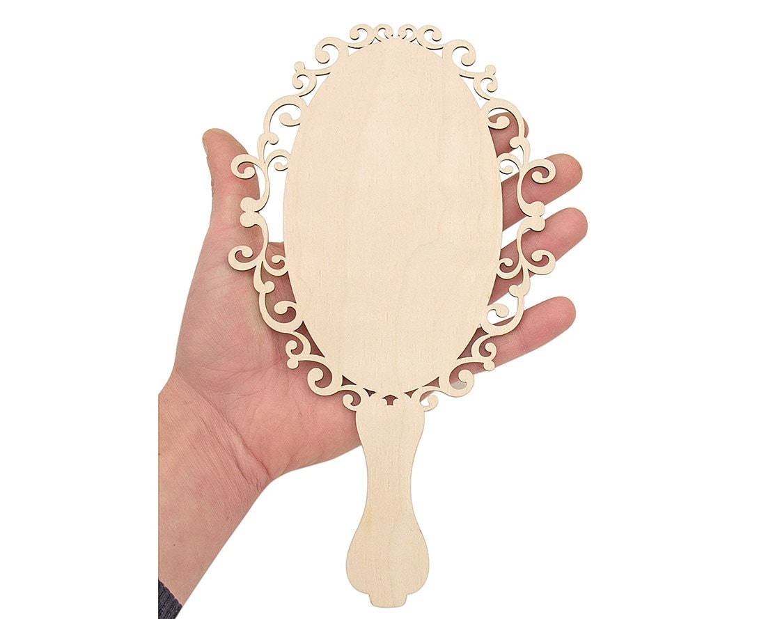 Wooden Hand Mirror 25cm Shape Ornament Art Projects Craft