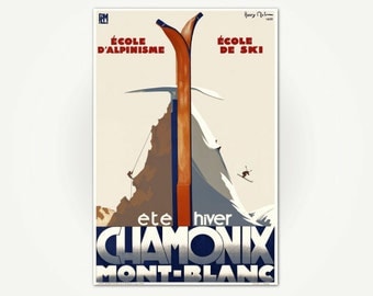 Chamonix Mont-Blanc Ski Poster Print - Ete/Hiver Chamonix Mont-Blanc - Vintage French Poster Art