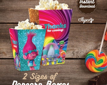 Trolls Popcorn Box, Printable Trolls Popcorn Boxes, Trolss Birthday decoration, instant download, Trolls Party