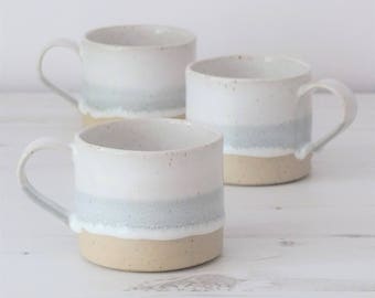 Handmade ceramic mug, pottery mug, grey and white glaze, unglazed base, coffee mug, tea mug, handmade gift, housewarming gift, wedding