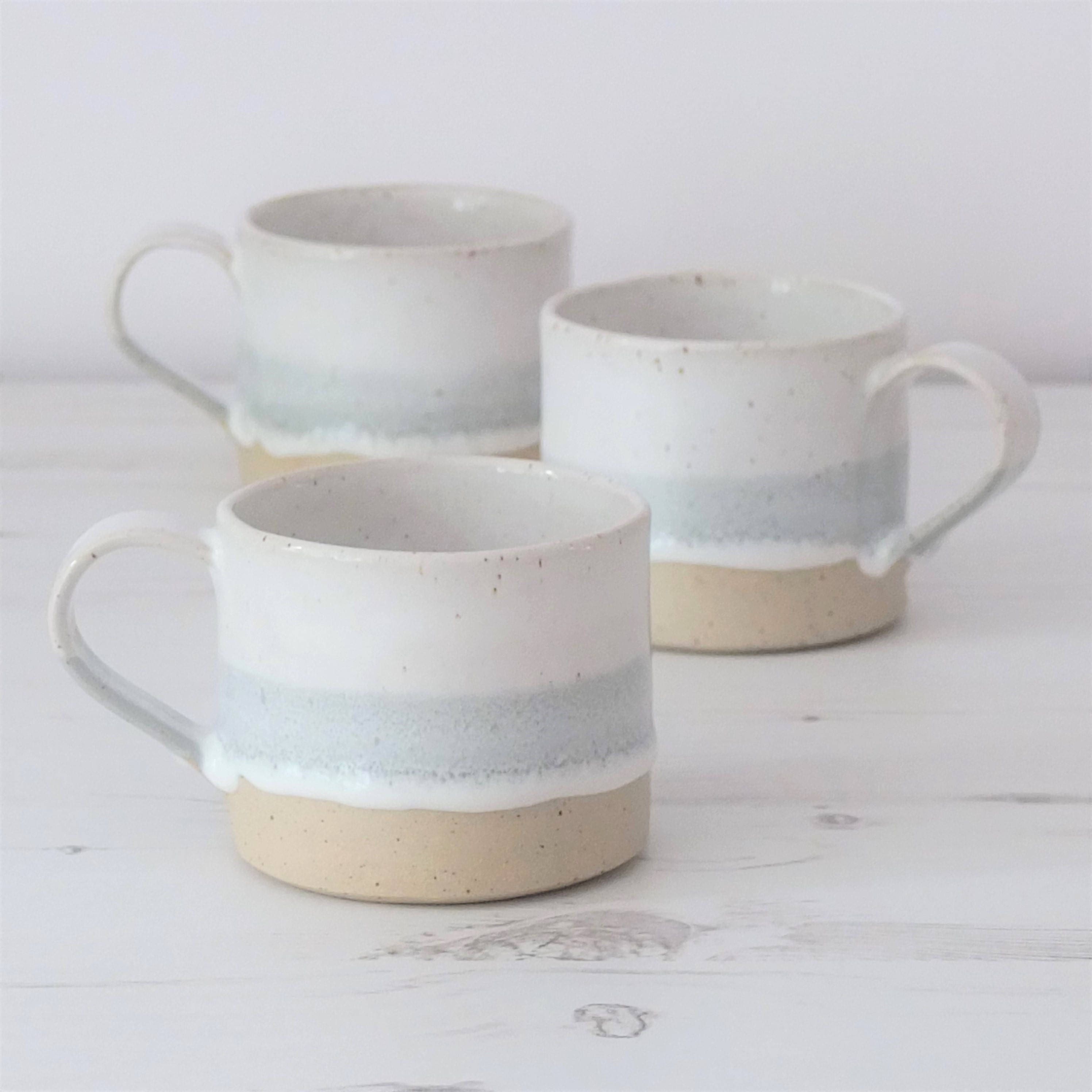 Handmade ceramic mug pottery mug grey and white glaze