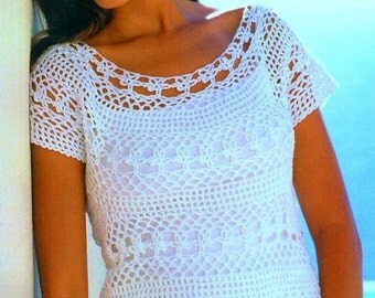 Ladies Lacy Tunic Top, Crochet Pattern. PDF Instant Download.