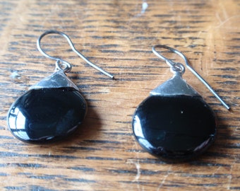 Vintage Sterling and Onyx Teardrop Earrings
