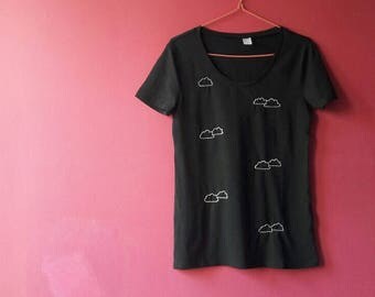 Pink clouds Tshirt embroidery, handmade, fantasy, ironic