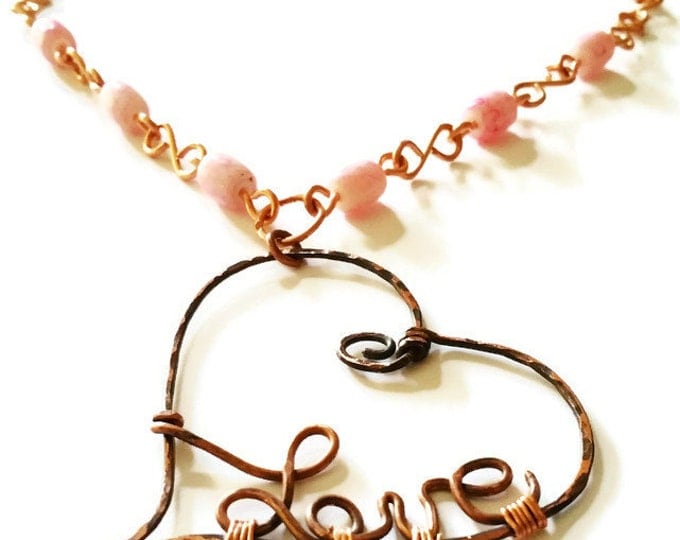 Copper Love Heart Pendant Necklace, Valentine's Day Necklace, Love Jewelry